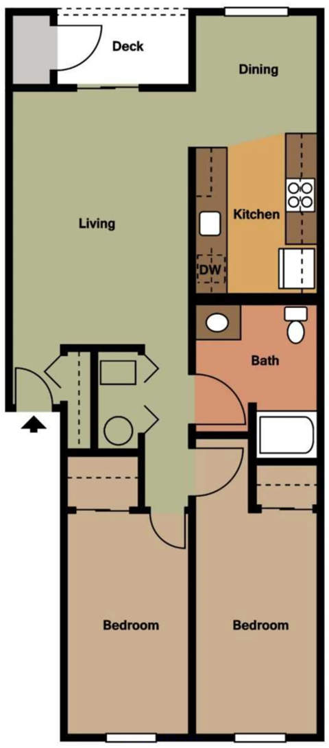 Rose Lane Apartments 2 Bed 1 Bath Floor Plan
